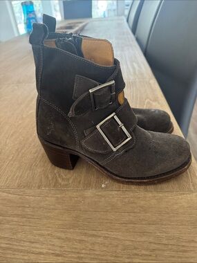 Women's Frye Suede Buckle Ankle Boots - Charcoal